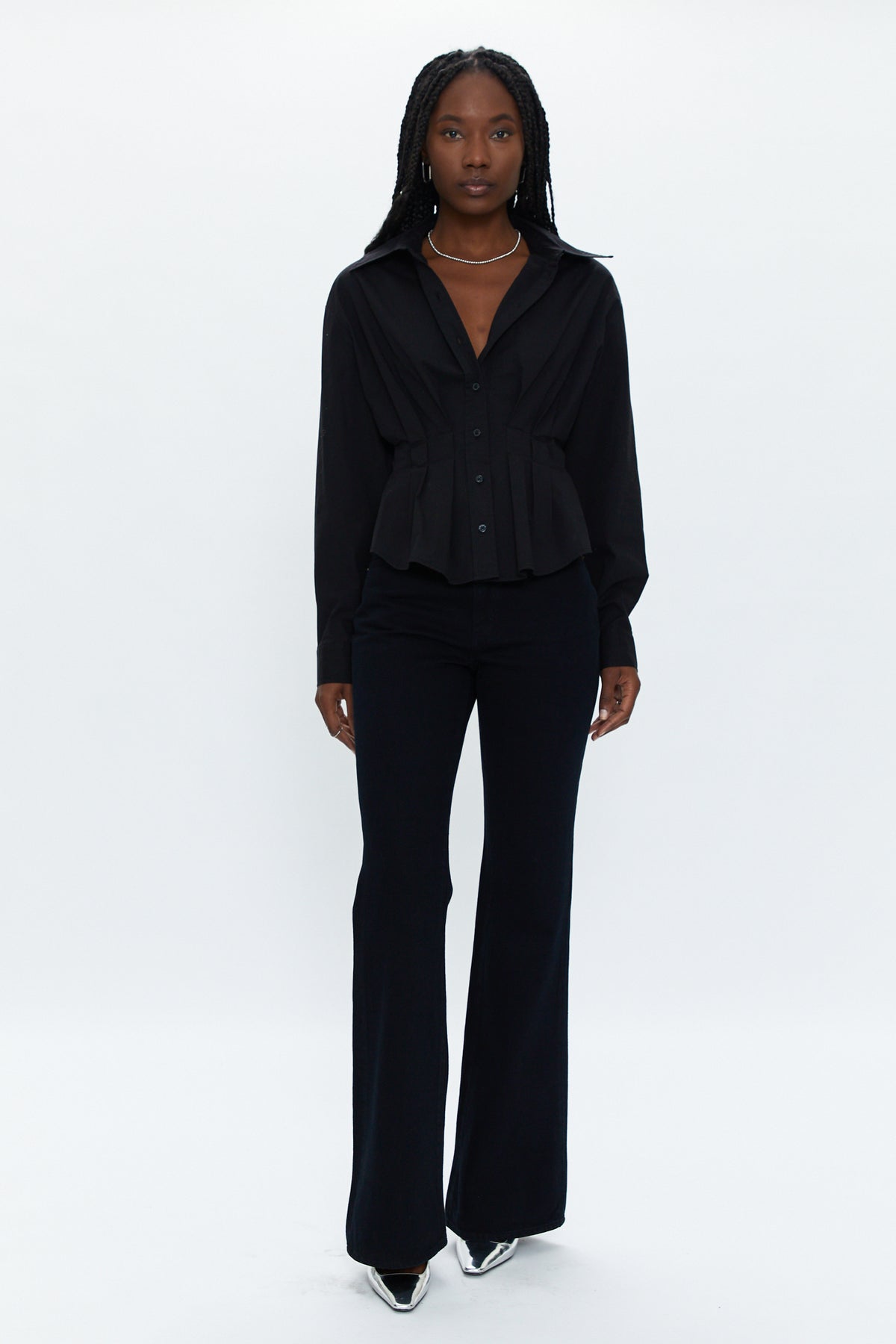 Julie Pleated Button Down Shirt - Noir
            
              Sale